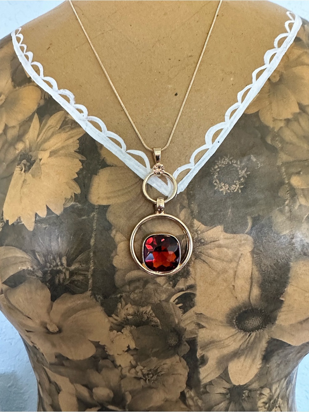Unlisted Rose Gold Necklace with Red Cushion Gem